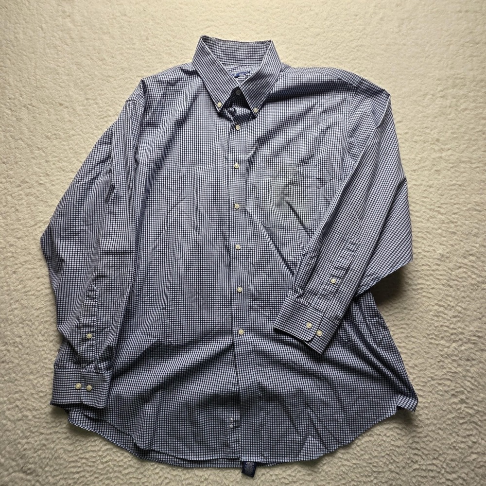 Lanesboro Dress Shirt Mens 2XL 18 34/35 Blue Gingham Classic Fit Long Sleeve